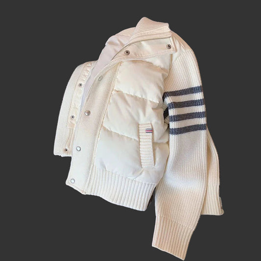 Women's Coat Winter 2024 Fashion Knitted Long Sleeve Splicing Cotton Jacket Autumn Sports Leisure Parka Female Short Top Outwear