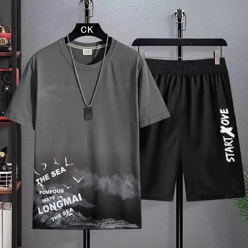 Trendy Suits for men Men's Summer Shorts Set Gym Outfit Student Short Sleeve Tee 2 Piece Set Tracksuits Men Casual Men Clothing