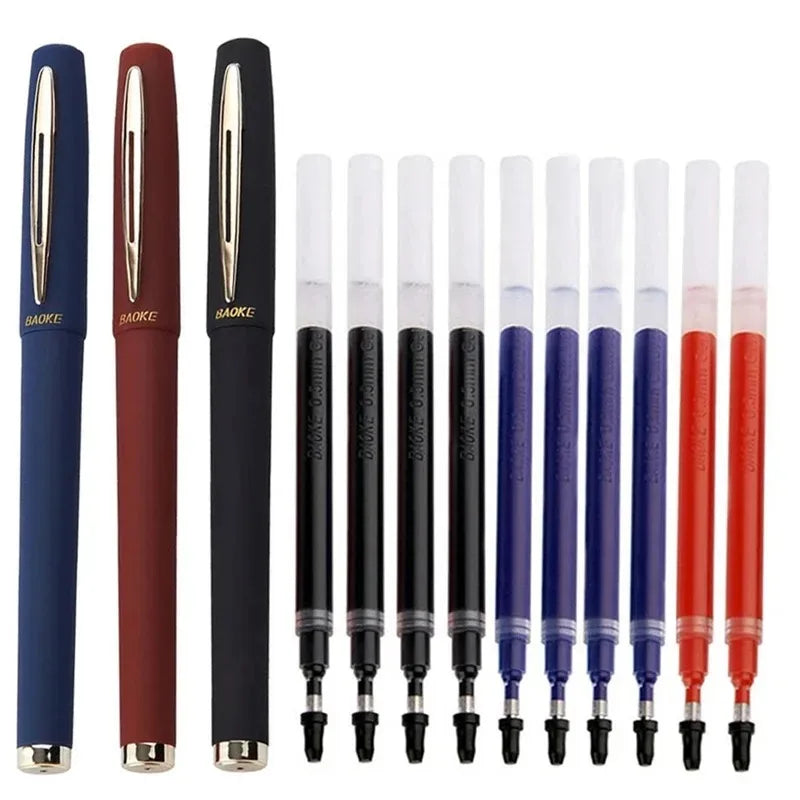 3pcs Large Capacity Gel Pen 1.0/0.7/0.5mm Signature Calligraphy Handwriting Pens Carbon Black/Blue/Red ink Office Accessories