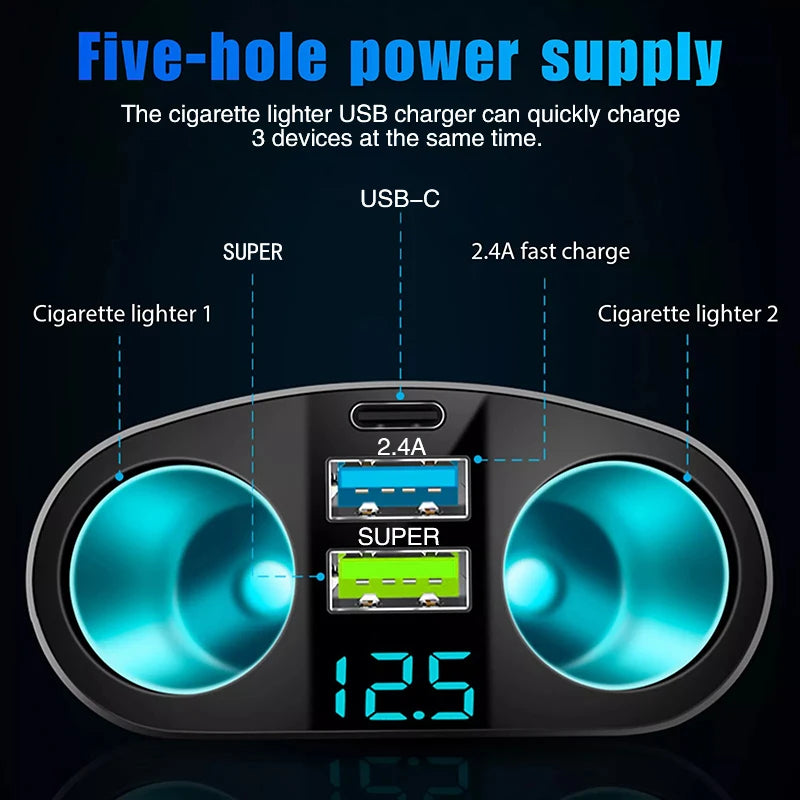 Dual USB Digital PD Car Charger Is Suitable for Charging Multiple Devices Simultaneously