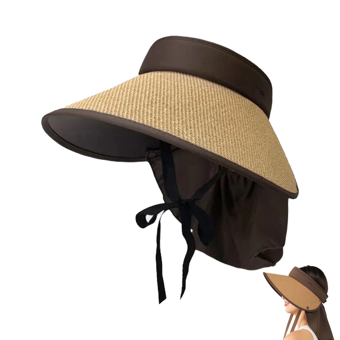 Summer Outdoor Sun Hat For Women Fashionable Casual Wide Brimmed Hat Portable Fisherman Hat With Removable Sunscreen Shawl