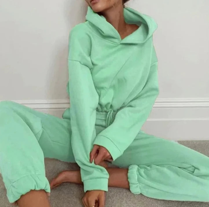 Winter Tracksuit Women Two Piece Set - Oversized Hoodie Sweatpants Solid Color Sportswear Suit |Casual Sweatshirt Trouser Set