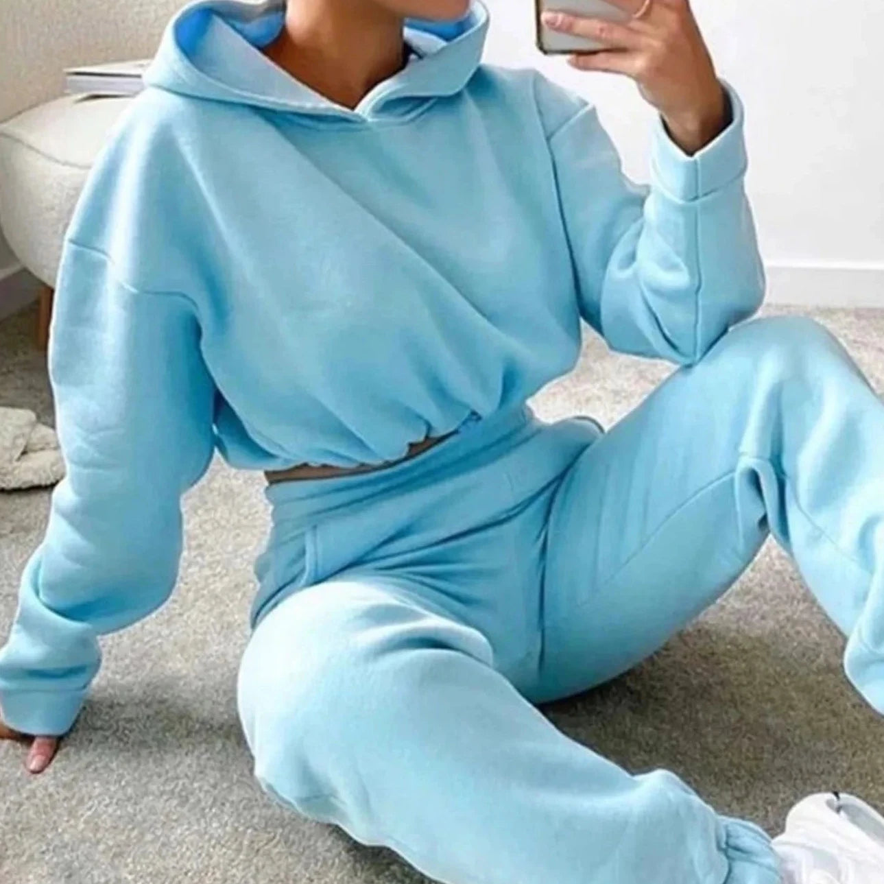 Winter Tracksuit Women Two Piece Set - Oversized Hoodie Sweatpants Solid Color Sportswear Suit |Casual Sweatshirt Trouser Set