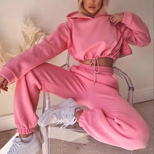 Winter Tracksuit Women Two Piece Set - Oversized Hoodie Sweatpants Solid Color Sportswear Suit |Casual Sweatshirt Trouser Set