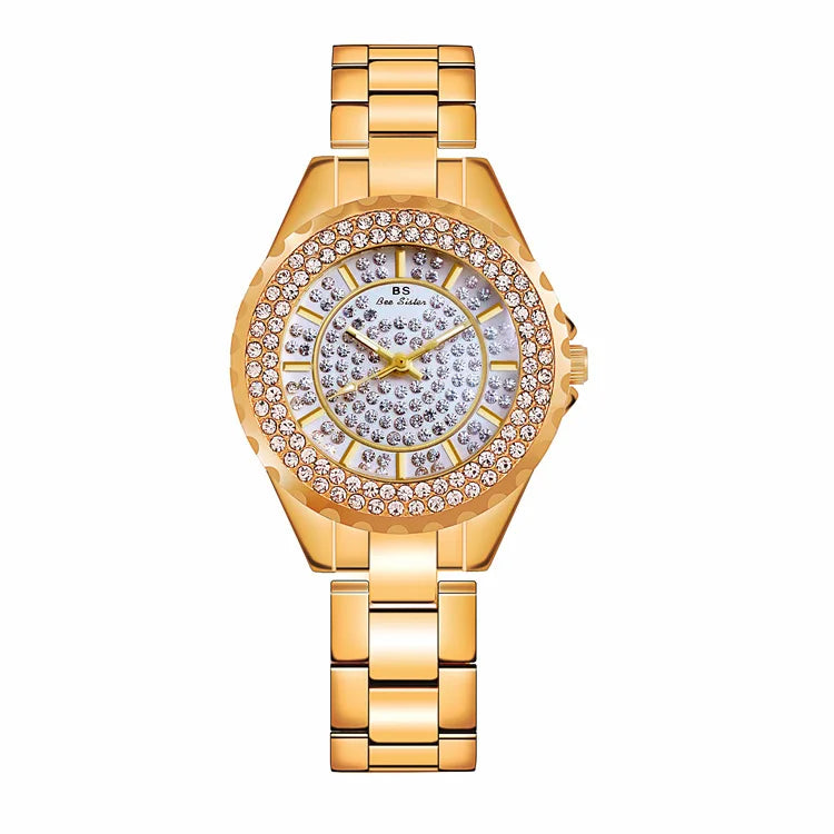 Customized Brand Gold Women Japan Quartz Movement Diamond Stainless Steel Clock Female Fashion Ladies Wristwatches