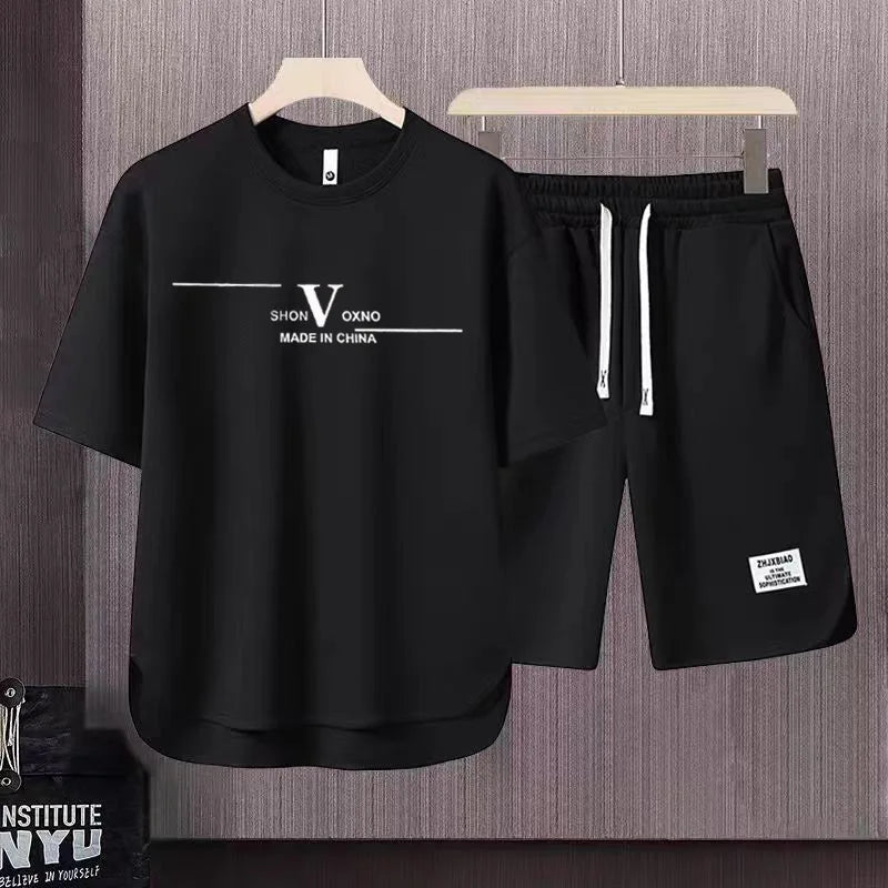 Support Customization of One Item Summer Trend Letter Printed Short Sleeved T-shirt Fashionable Versatile T-shirt Shorts Set