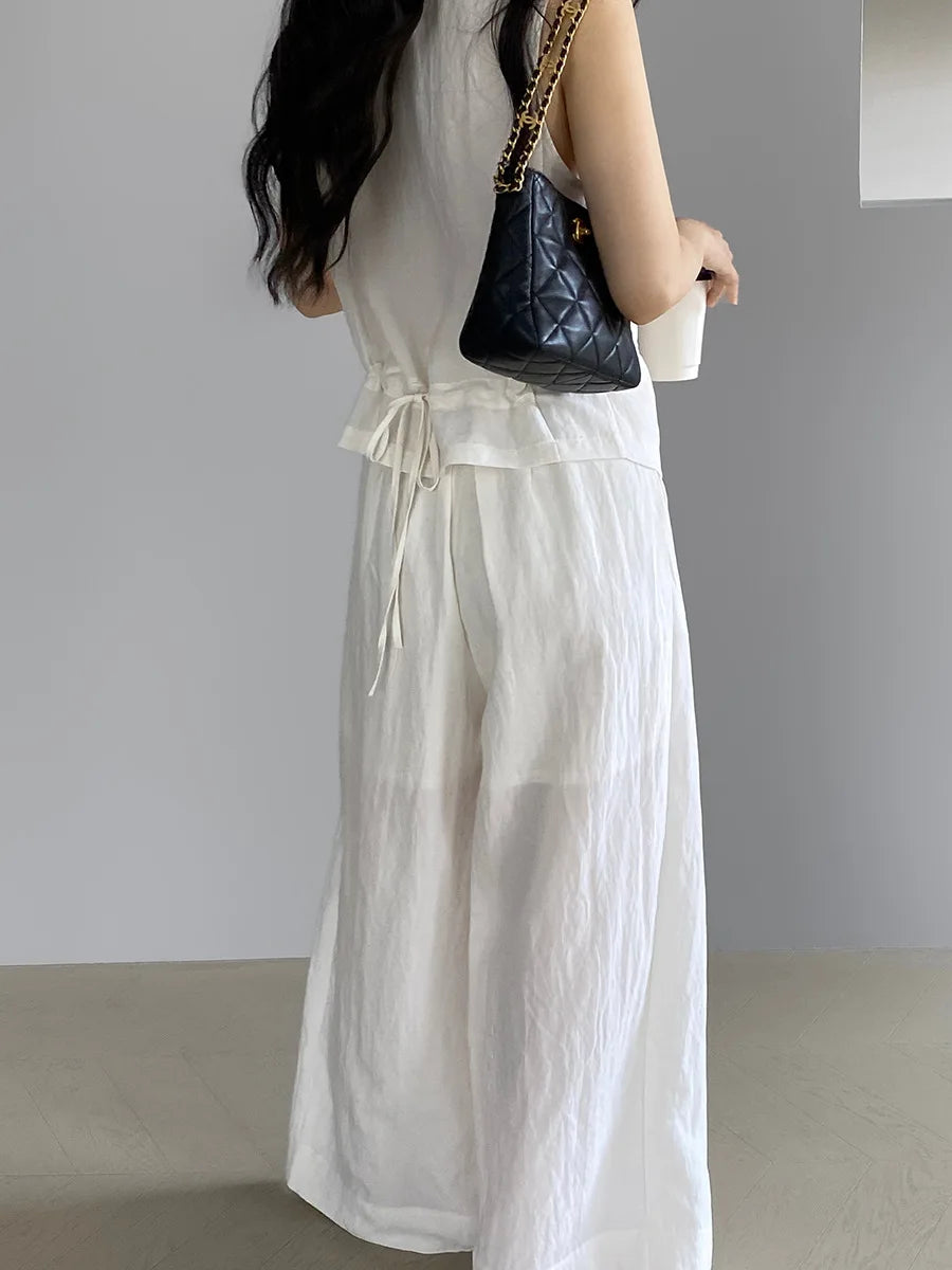 Boutique Wholesale 2026 Summer New Fashionable V-neck Slimming Sleeveless Vest Casual Wide Leg Pants Women's Set