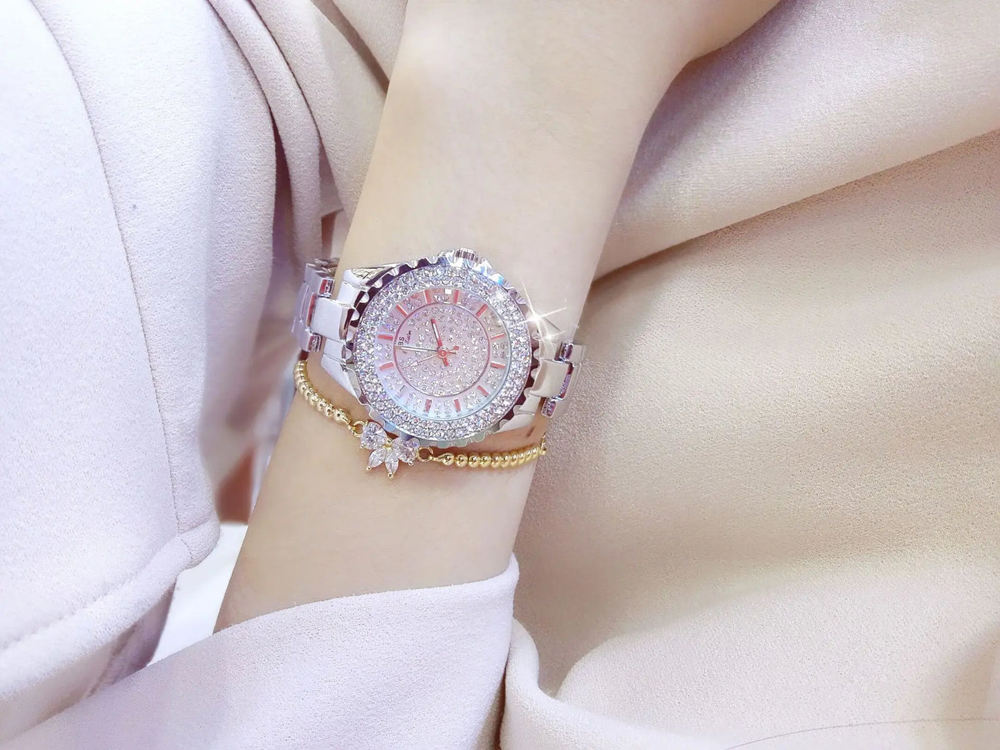 Customized Brand Gold Women Japan Quartz Movement Diamond Stainless Steel Clock Female Fashion Ladies Wristwatches