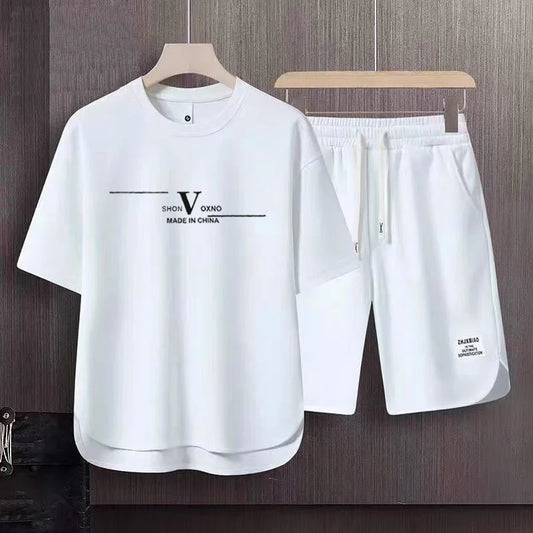 Support Customization of One Item Summer Trend Letter Printed Short Sleeved T-shirt Fashionable Versatile T-shirt Shorts Set