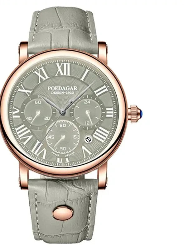 POEDAGAR Men Watch Fashion Casual Chronograph Real Leather Quartz Men's Wristwatch Waterproof Luminous Date Sport Watch for Men