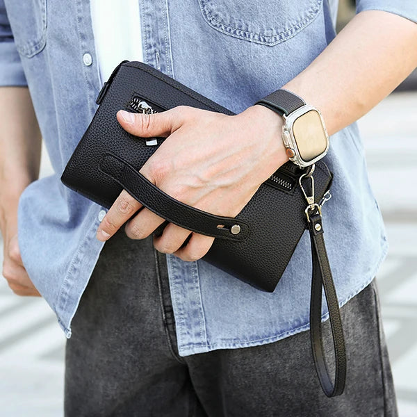 Fingerprint Lock Men's Handbag PU Leather Large Capacity Business Handbag Casual Multi Pocket High-quality Men's Handbag