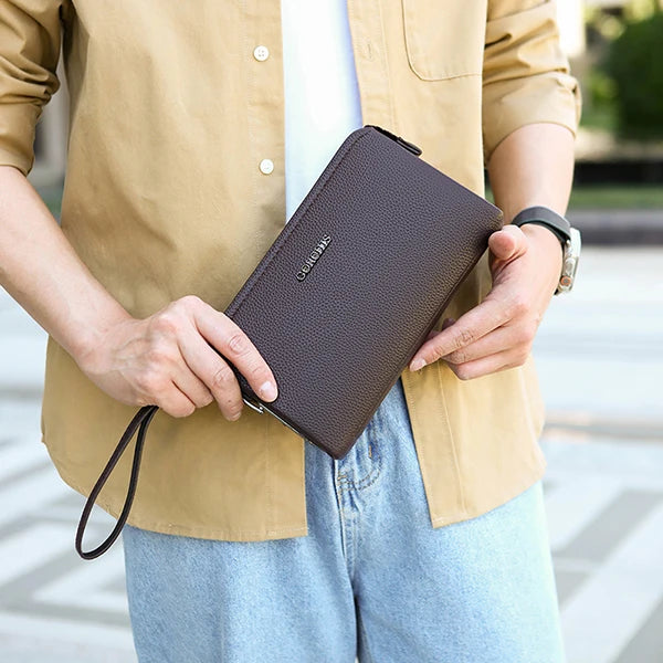 Fingerprint Lock Men's Handbag PU Leather Large Capacity Business Handbag Casual Multi Pocket High-quality Men's Handbag