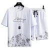 Hot Selling Men's Summer T-shirt Suit Casual Thin Print Sports Jogger Short Sleeve Top Shorts 2 Piece Set