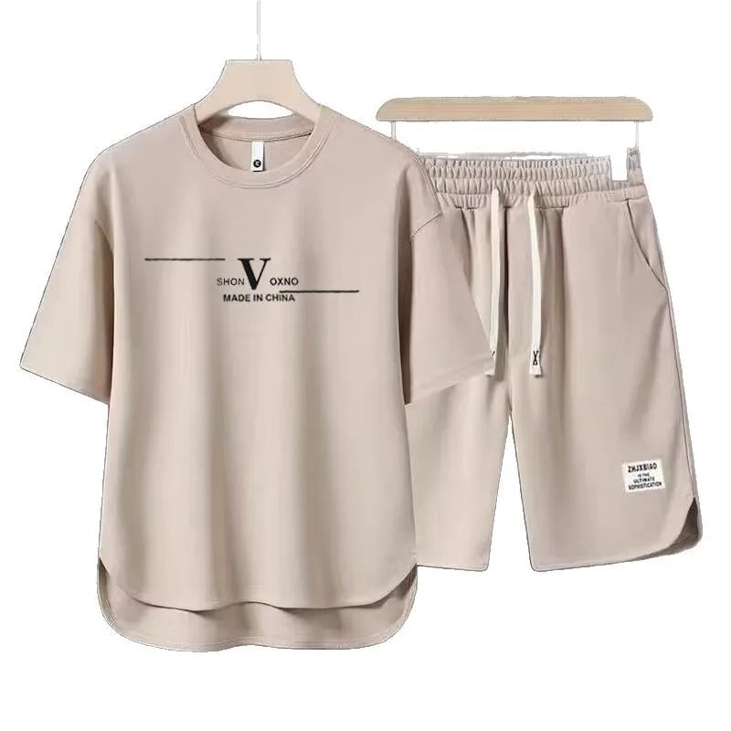 Support Customization of One Item Summer Trend Letter Printed Short Sleeved T-shirt Fashionable Versatile T-shirt Shorts Set