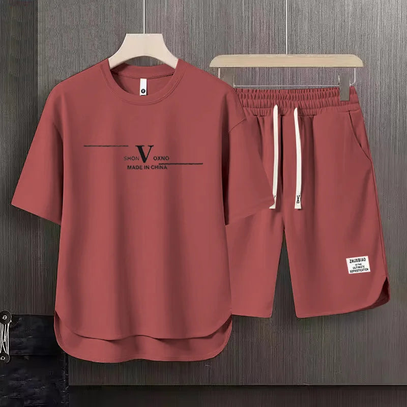 Support Customization of One Item Summer Trend Letter Printed Short Sleeved T-shirt Fashionable Versatile T-shirt Shorts Set