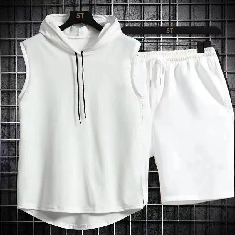 2026 summer new men's two-piece casual T-shirt and shorts set men's sports set fashionable short sleeved sports set hooded T-shi
