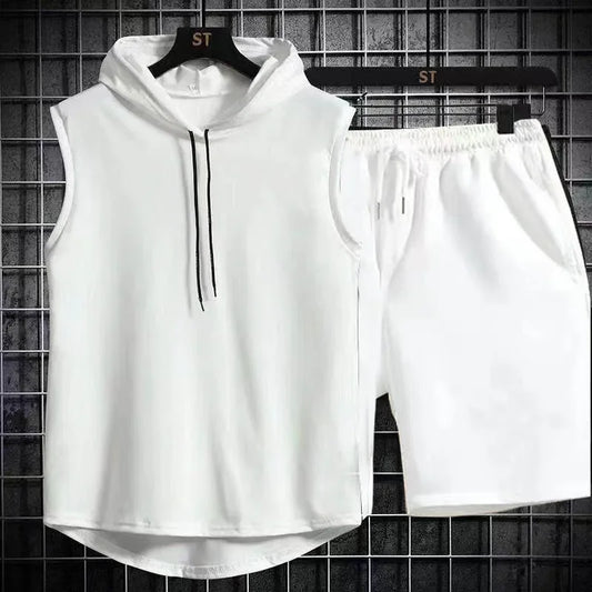 2026 summer new men's two-piece casual T-shirt and shorts set men's sports set fashionable short sleeved sports set hooded T-shi