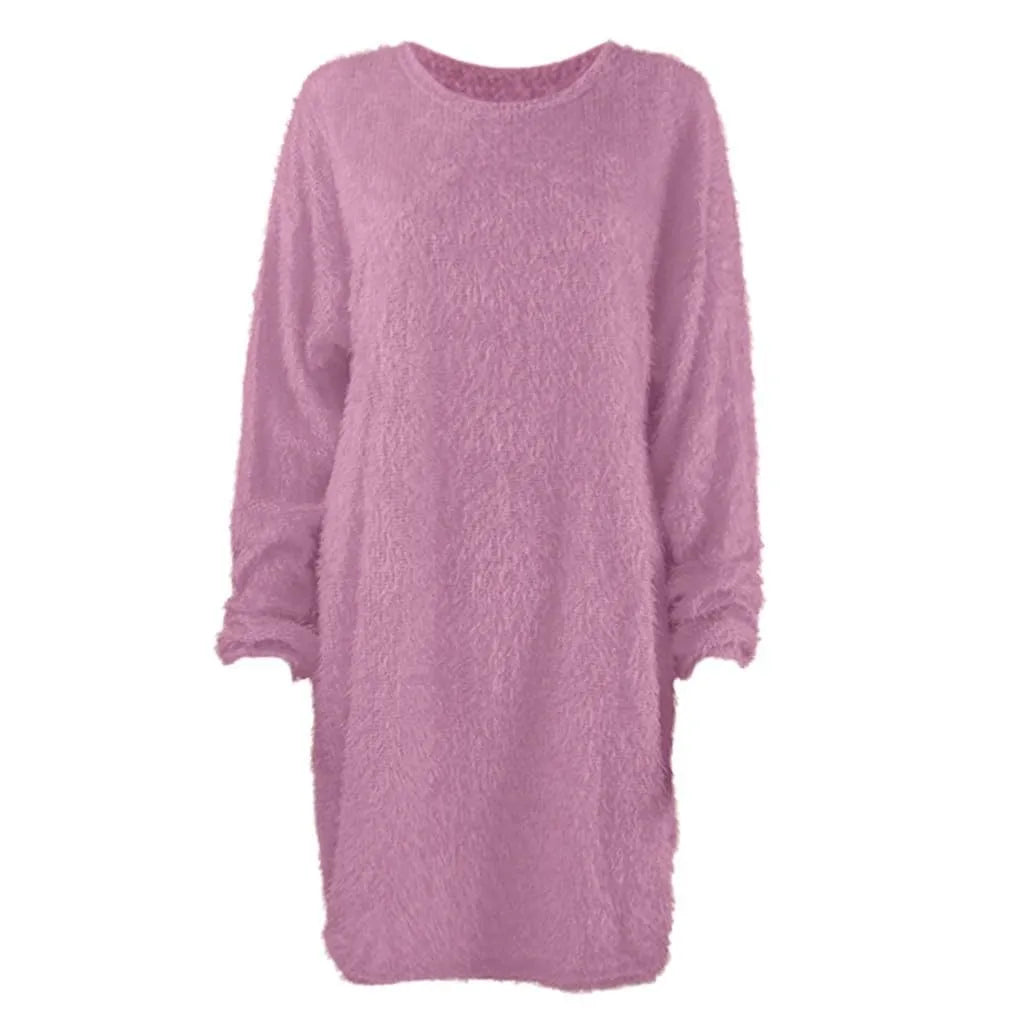Women Winter Sweater Knit Crewneck Warm Long Sleeve O-Neck Casual Sweatshirts Dress Solid Color Oversized Basic Ladies Cloth