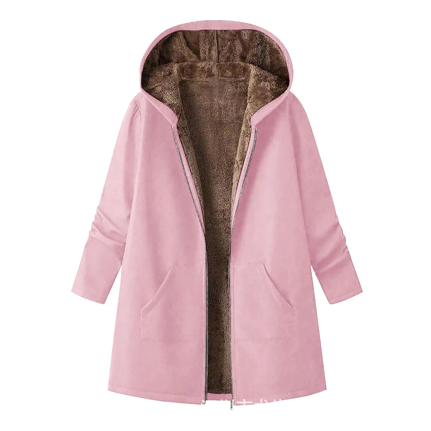 2025wish Women's Fleece Lined Hoodie Pure Color Long Sleeve Zipper Closure Comfortable Fit Sweatshirt for Autumn And Winter