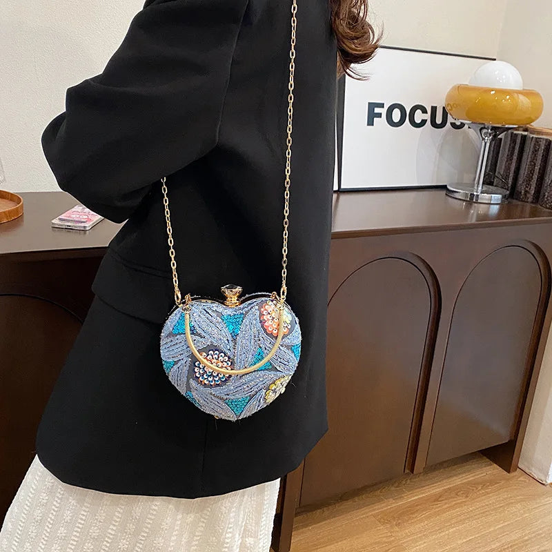 Women's Handbag2026New European and American fashion sequin shoulder baginsInternet Celebrity Retro Handheld Evening Bag