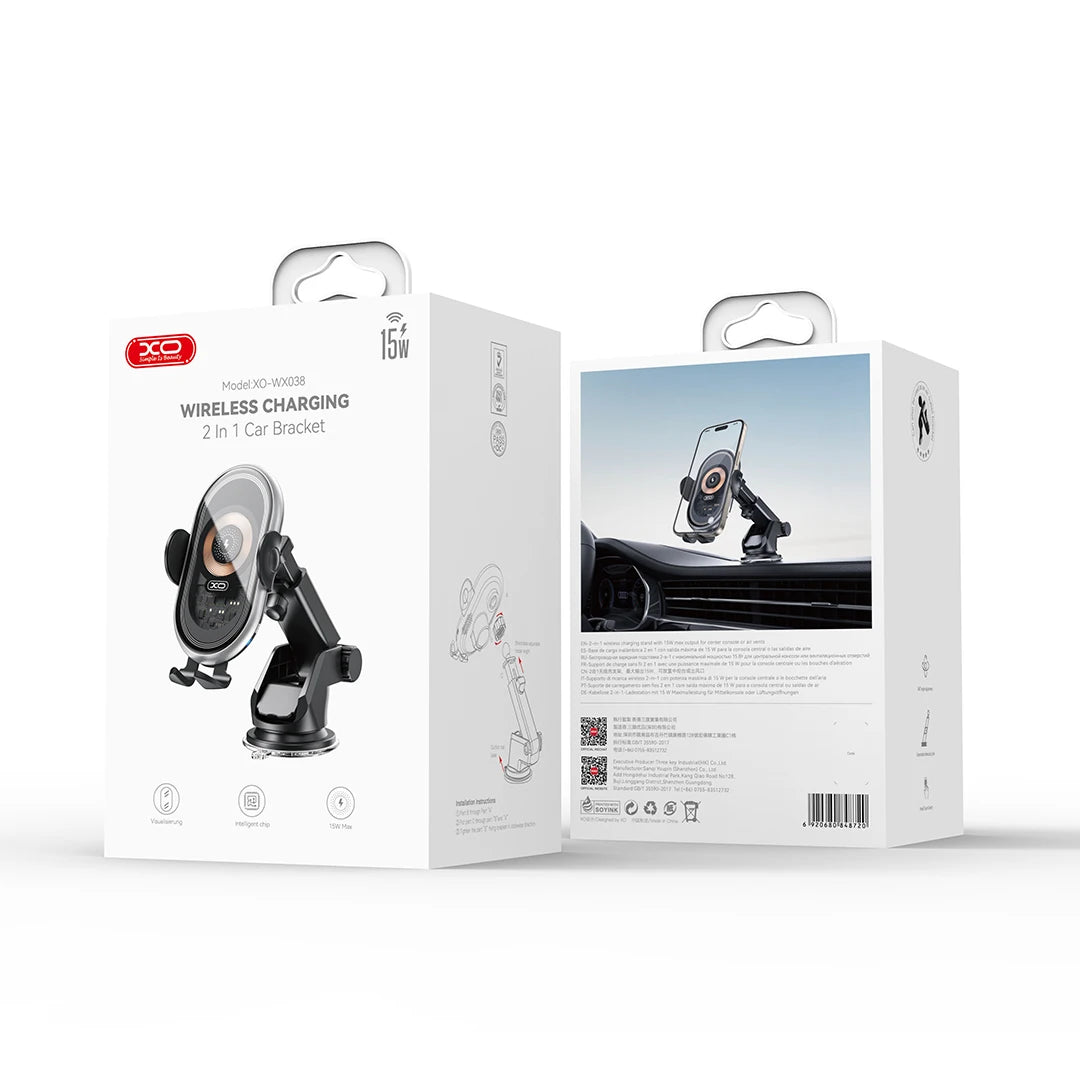 Car Mounted Wireless Charger  transparen Car wireless charging 15W holder equipped with suction cup bracket and air outlet brac