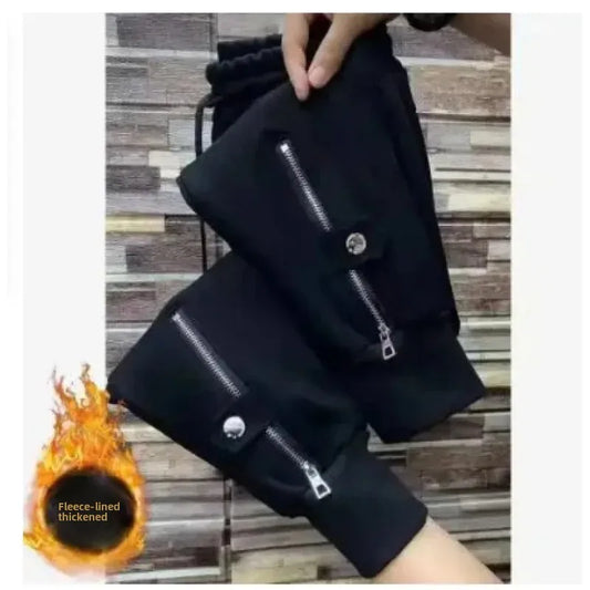 Thickened Fleece Harlan Pants Women's Autumn Winter New Style Loose Slimming Casual Sports Sweatpants Trendy Floor-Length