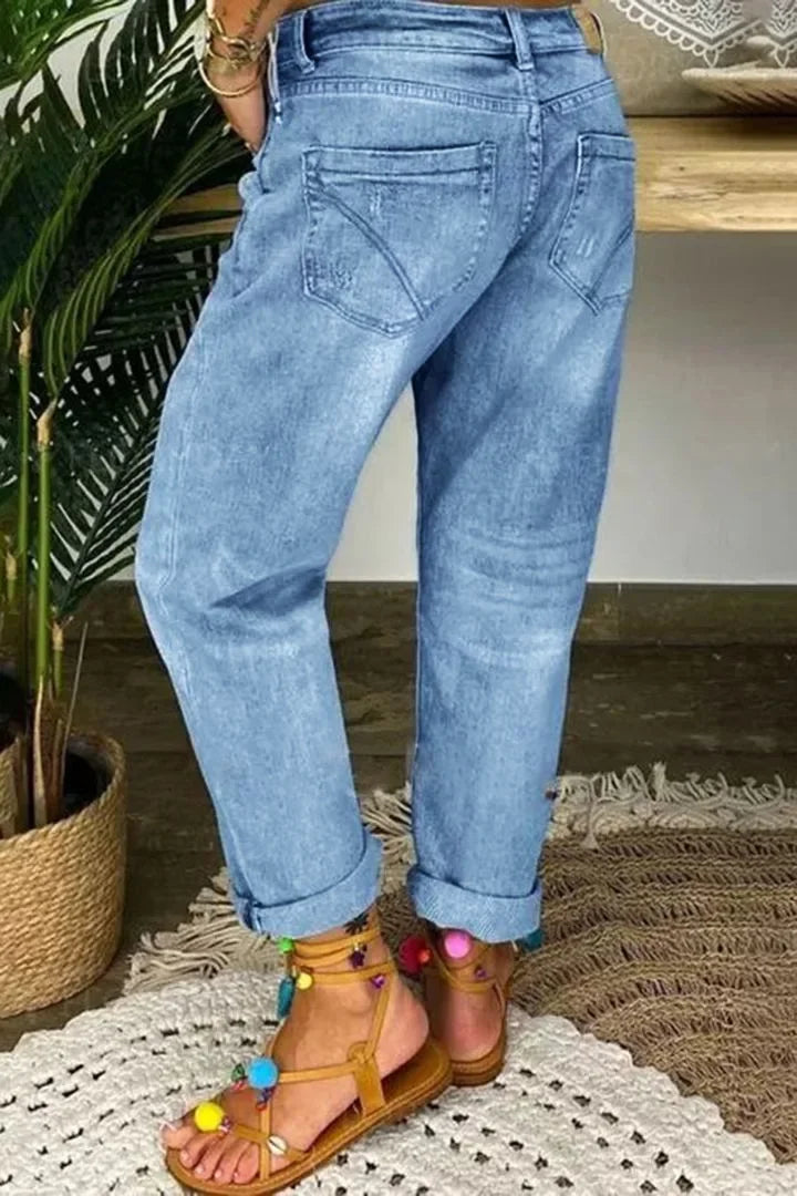 Ripped Jeans for Women Hole High Waist Mom Jeans Flare Pant Denim Autumn 2026 Casual Long Streetwear Trousers Capris Baggy Jeans