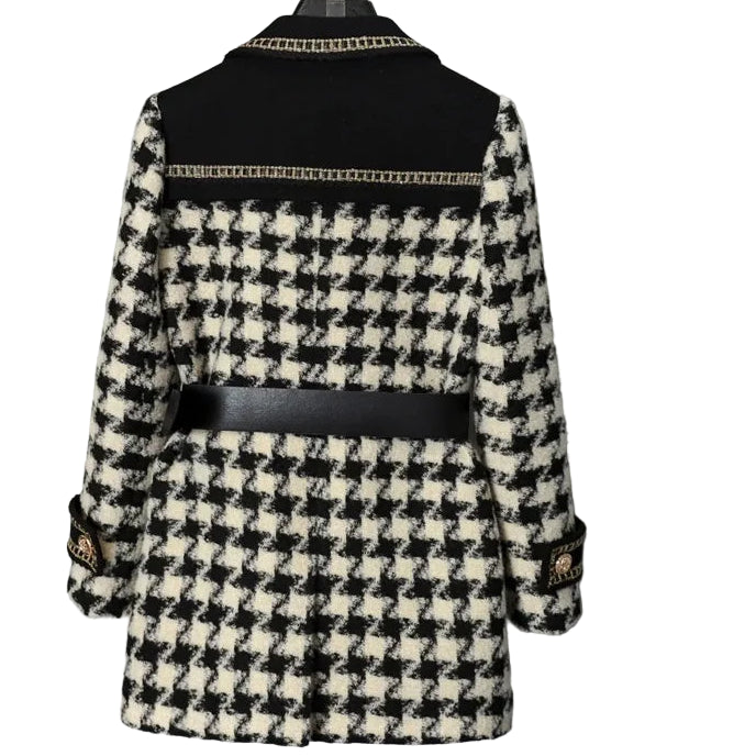 Woolen Coat Women Winter New Double-Breasted Mid-Long Plaid Woolen Windbreaker Fashion Pocket Belt Outwear Wool Coats Female