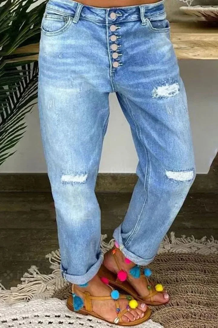 Ripped Jeans for Women Hole High Waist Mom Jeans Flare Pant Denim Autumn 2026 Casual Long Streetwear Trousers Capris Baggy Jeans