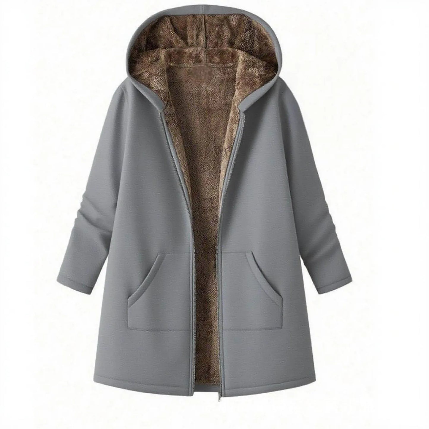 2025wish Women's Fleece Lined Hoodie Pure Color Long Sleeve Zipper Closure Comfortable Fit Sweatshirt for Autumn And Winter