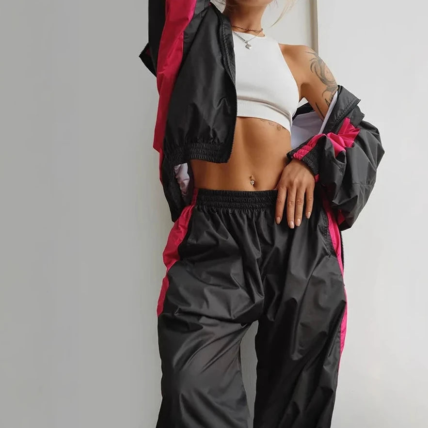 Tracksuit Women Sporty Suit 2 Piece Set Coat Pants Outfits Patchwork Elastic Waist Trousers 2025 Autumn Ensemble Sportswear