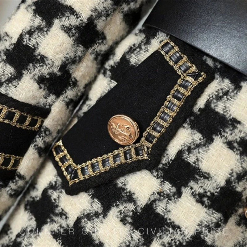 Woolen Coat Women Winter New Double-Breasted Mid-Long Plaid Woolen Windbreaker Fashion Pocket Belt Outwear Wool Coats Female