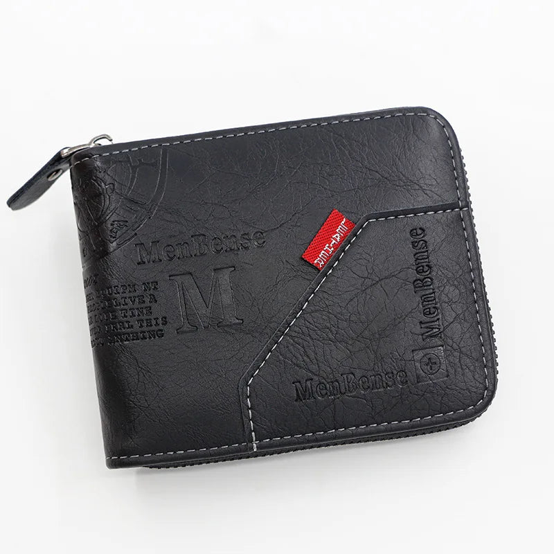 New Men Zipper Wallets Short Card Holder Vintage Male Wallet High Quality PU Leather Classic Coin Pocket Wallet For Boys