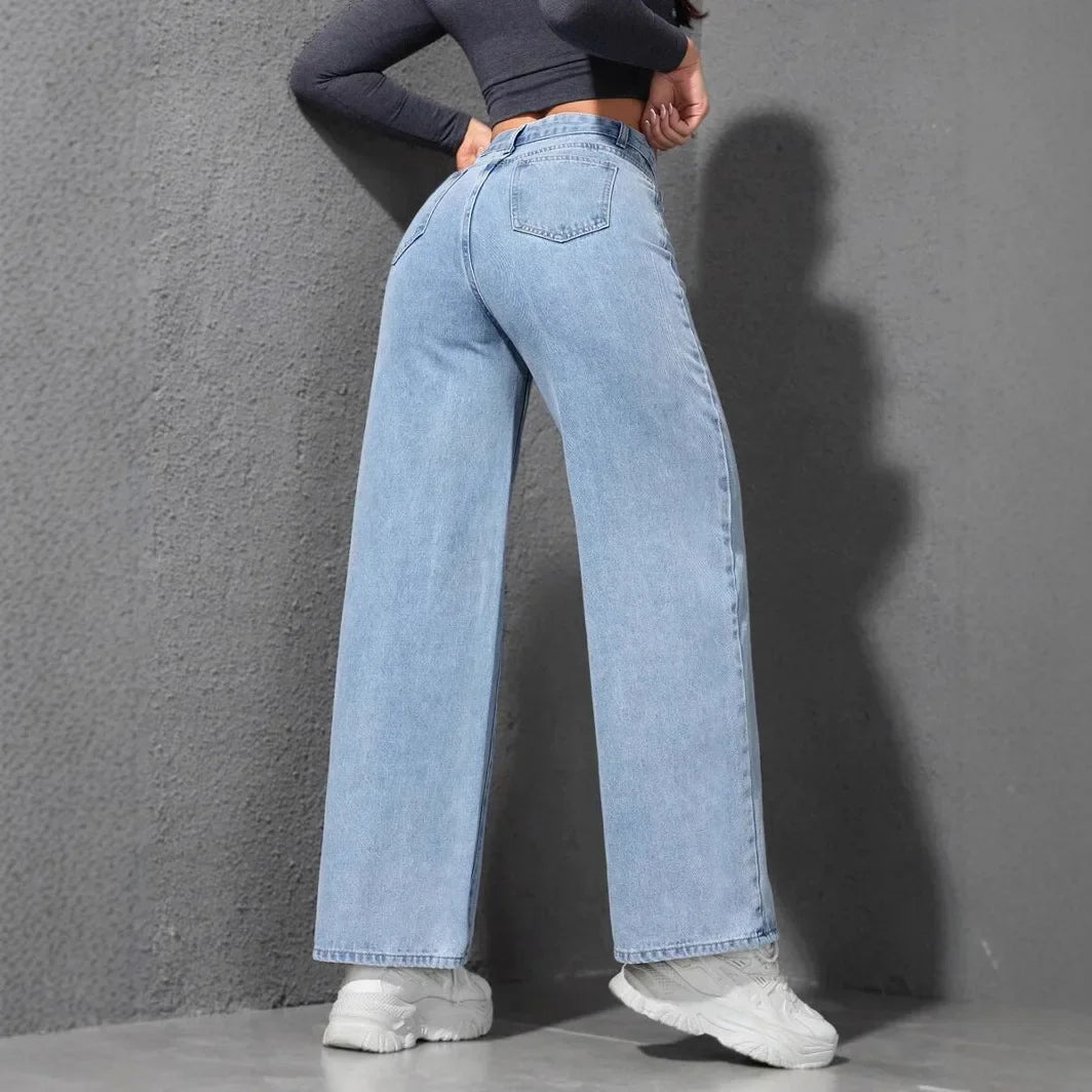 Jeans Women Denim Pant Wide Leg Pants Denims High Waist Washed Distressed Basics Straight Trousers 2026 Streetwear Floor Length