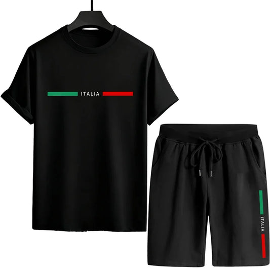 Mens Tracksuit Tee And Shorts Set Urban Casual Fashion Summer Outdoor Comfort Sportswear Home Wear Male T-shirt Outfit