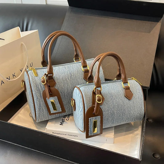 Women's Denim Shoulder Bag Vintage Crossbody Purse Casual Boho Handbag for Daily Commute Blue Jeans Tote Bag