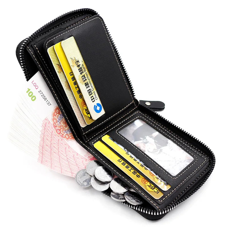 New Men Zipper Wallets Short Card Holder Vintage Male Wallet High Quality PU Leather Classic Coin Pocket Wallet For Boys