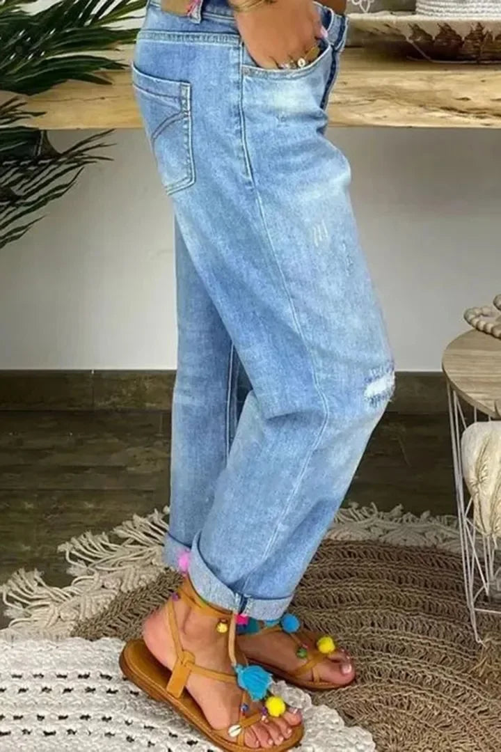 Ripped Jeans for Women Hole High Waist Mom Jeans Flare Pant Denim Autumn 2026 Casual Long Streetwear Trousers Capris Baggy Jeans