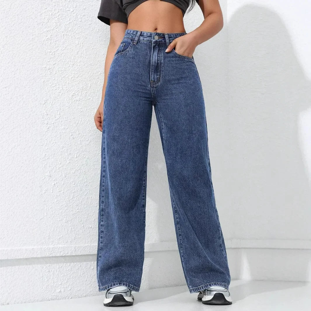Jeans Women Denim Pant Wide Leg Pants Denims High Waist Washed Distressed Basics Straight Trousers 2026 Streetwear Floor Length