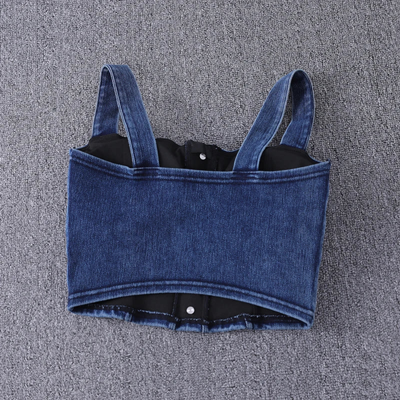women's clothing Tops For Women crop top fashion button front shirred detail denim top