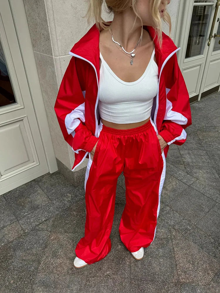 Tracksuit Women Sporty Suit 2 Piece Set Coat Pants Outfits Patchwork Elastic Waist Trousers 2025 Autumn Ensemble Sportswear