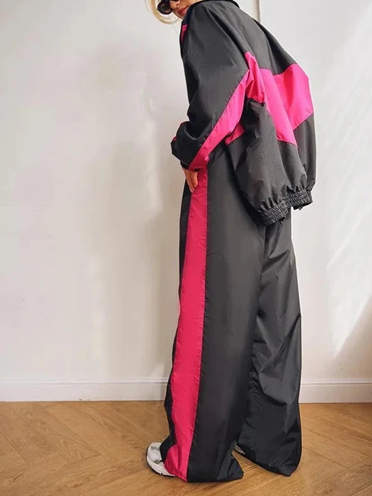 Tracksuit Women Sporty Suit 2 Piece Set Coat Pants Outfits Patchwork Elastic Waist Trousers 2025 Autumn Ensemble Sportswear