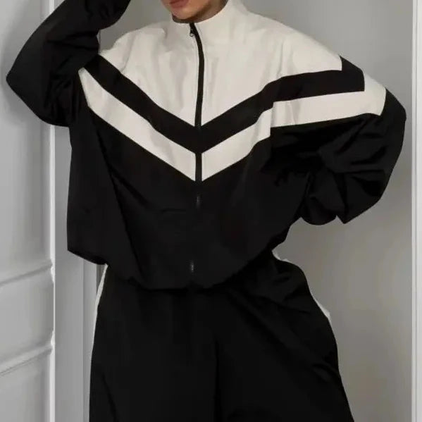 European American Women Outfit Fashion Streetwear Sporty Patchwork Trench Coat Set Two-Piece Sets Spring Autumn Loose Breathable