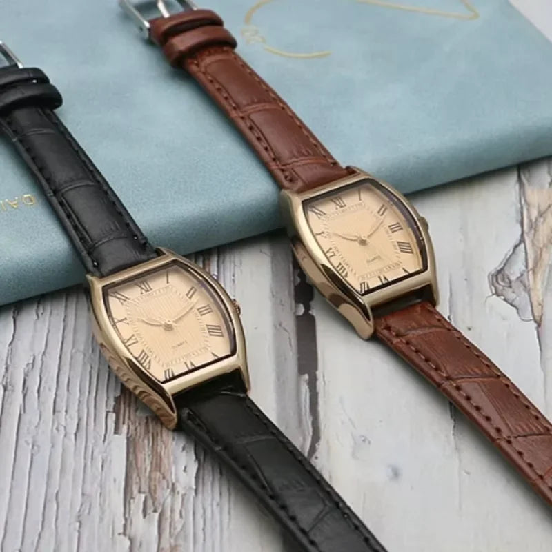 Watch for Women Small Ladies Wristwatches Brown Retro Vintage Leather Bracelet Watch Black Quartz Wristwatches Reloj Mujer
