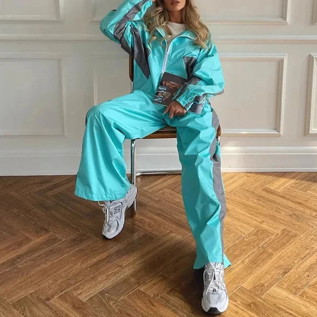 Tracksuit Women Sporty Suit 2 Piece Set Coat Pants Outfits Patchwork Elastic Waist Trousers 2025 Autumn Ensemble Sportswear