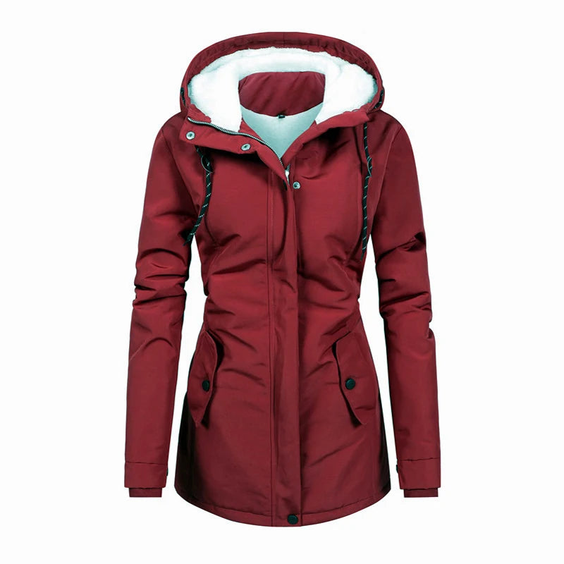 Winter Women Warm Parkas Hooded Retro Thick Plush Coats Female Fleece Lined Mid-Long Cotton Jacket Warm Coats Clothing