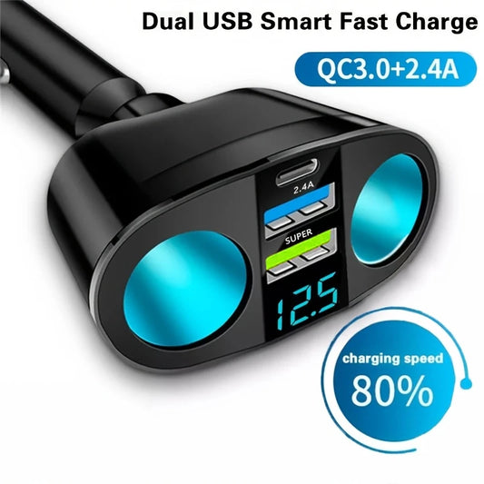 Dual USB Digital PD Car Charger Is Suitable for Charging Multiple Devices Simultaneously