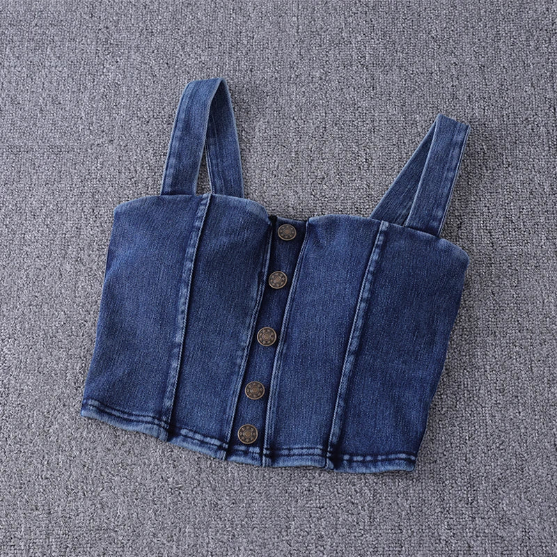 women's clothing Tops For Women crop top fashion button front shirred detail denim top