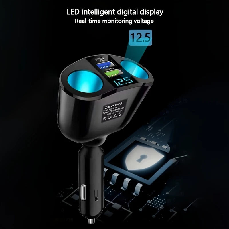 Dual USB Digital PD Car Charger Is Suitable for Charging Multiple Devices Simultaneously