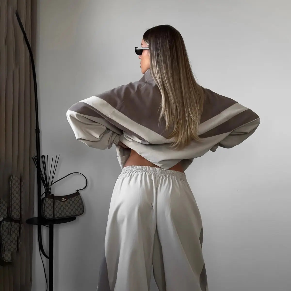 European American Women Outfit Fashion Streetwear Sporty Patchwork Trench Coat Set Two-Piece Sets Spring Autumn Loose Breathable